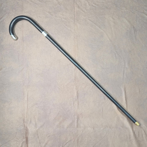 1933 British vintage men's pure silver decorated curved handle walking stick, 82cm